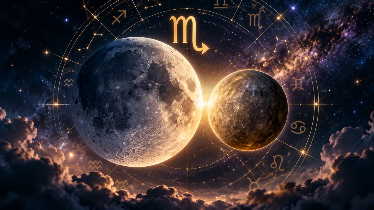 Lua e Mercúrio aparecem em conjunção em Escorpião sob céu estrelado