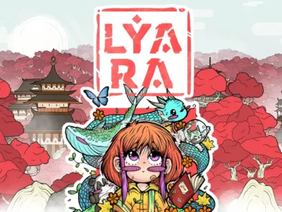 Lyara, protagonista de jogo brasileiro em pixel art, atravessa cenário de plataforma 2D com obstáculos e elementos de fantasia.
