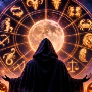 Roda do zodíaco iluminada no Halloween simboliza os medos, sombras e mecanismos de defesa dos 12 signos