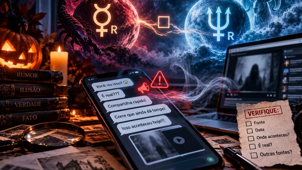 Mercúrio retrógrado e Netuno em tensão no Halloween simbolizam boatos, mensagens ambíguas, ilusões e necessidade de checar informações Mercúrio retrógrado e Netuno em tensão no Halloween simbolizam boatos, mensagens ambíguas, ilusões e necessidade de checar informações