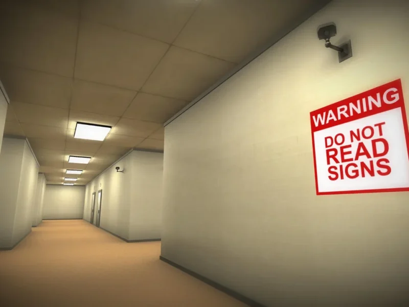 Imagem de divulgação de No exceptions, jogo de terror ambientado em prédio com regras de sobrevivência.