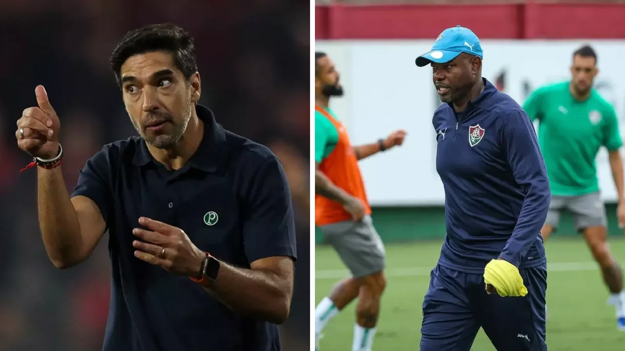 Jogadores do Palmeiras e Fluminense disputam a bola na semifinal da Copa Libertadores de 2026