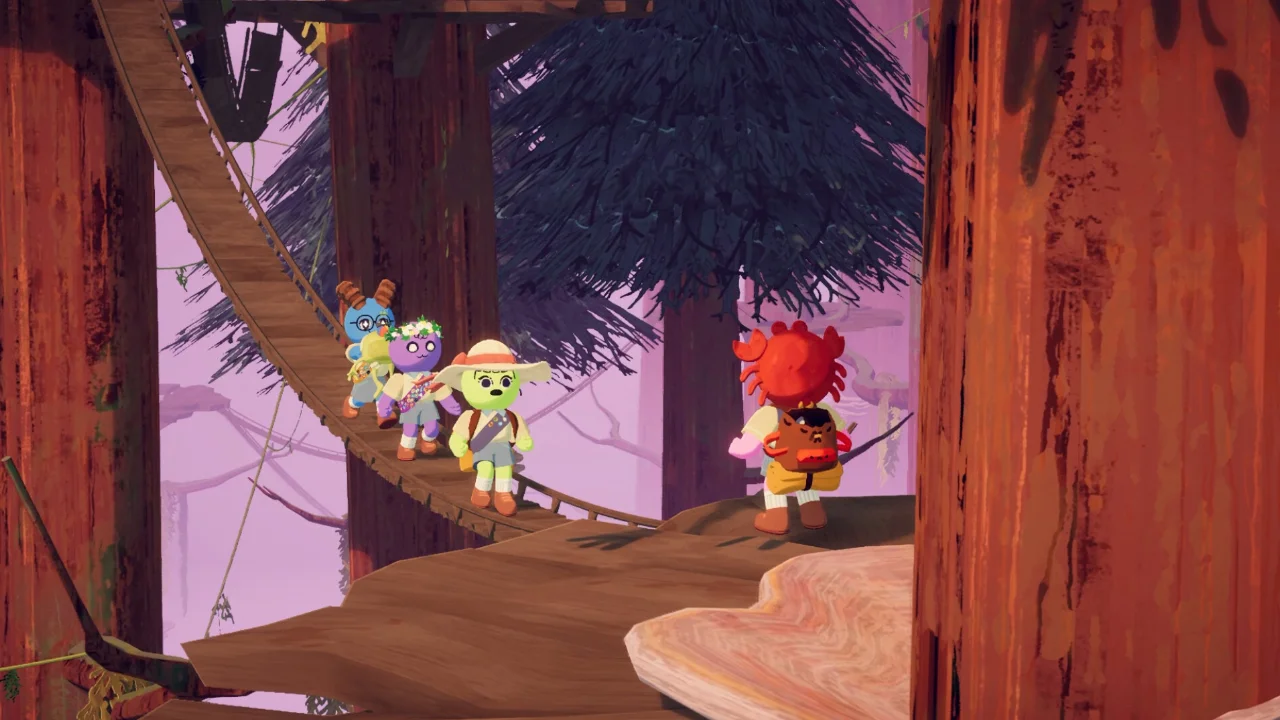 Personagens de Peak escalam uma montanha em equipe no jogo cooperativo que chegará ao PlayStation 5.