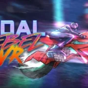Corrida de moto em cidade cyberpunk no jogo Pedal Rebel VR