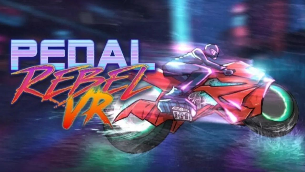 Corrida de moto em cidade cyberpunk no jogo Pedal Rebel VR