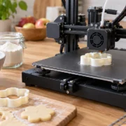 Impressora 3D produz cortador de biscoitos em PLA sobre bancada de cozinha