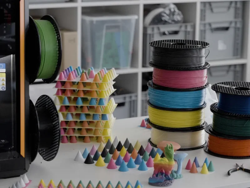 Peças impressas em 3D com diferentes tonalidades obtidas pelo sistema Prusa ColorMix.