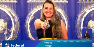 Garota da Sorte exibe bola ejetada do globo durante sorteio que formou o resultado completo de todos os prêmios do concurso 6107 da Loteria Federal, referente à Extração de quarta-feira, 07/10, com todas as dezenas de milhar do 1º, 2º, 3º, 4º, 5º prêmio, bem como premiações derivadas | Reprodução
