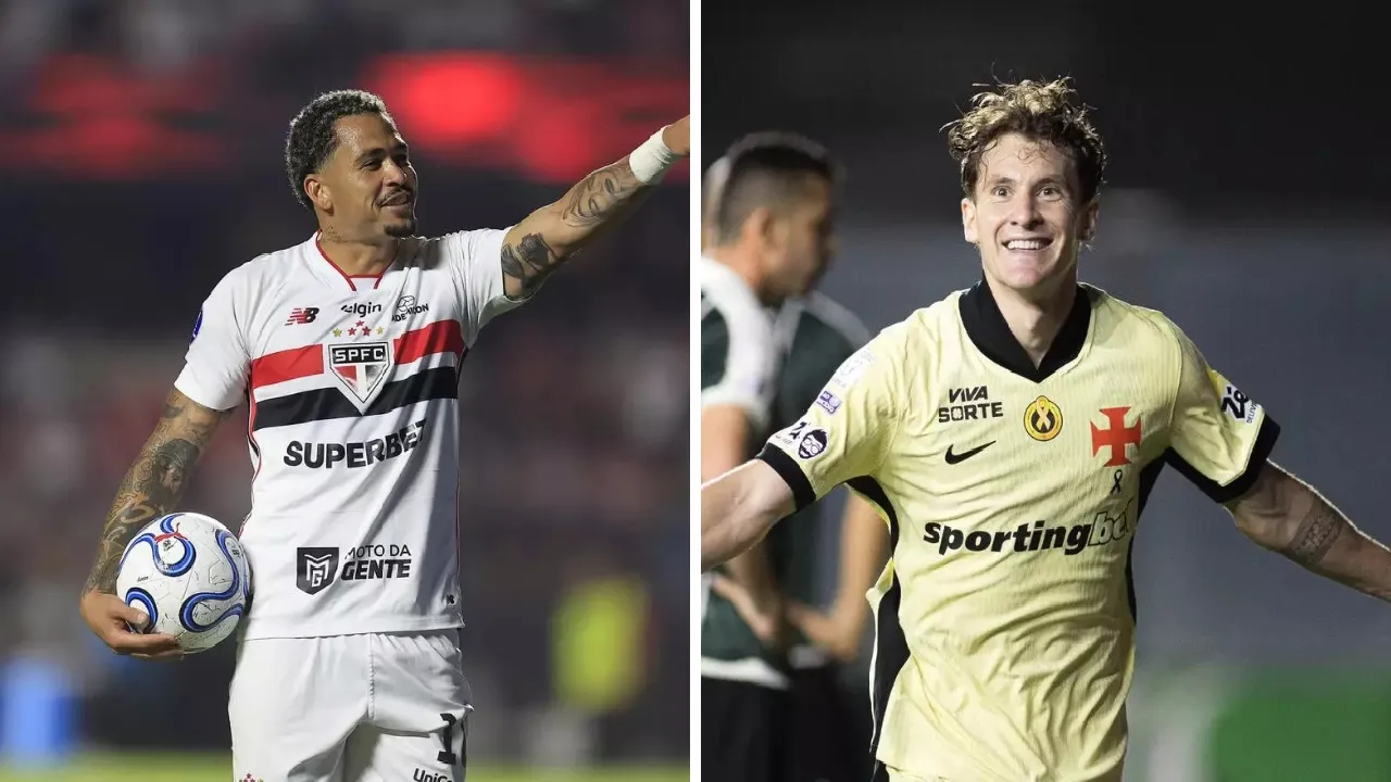 Jogadores de São Paulo e Vasco durante partida de futebol pelo Campeonato Brasileiro no Morumbis