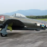 Caça P-47 Thunderbolt utilizado por pilotos brasileiros do 1º Grupo de Aviação de Caça durante a Segunda Guerra Mundial.