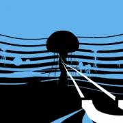 Estilingue diante de cenário surreal no jogo de realidade virtual Shil