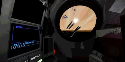 Painel de controle de uma cápsula espacial no jogo Signal Lost, aventura de terror psicológico em que o jogador precisa reparar sistemas e sobreviver.
