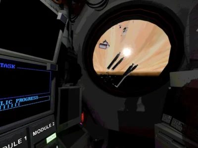 Painel de controle de uma cápsula espacial no jogo Signal Lost, aventura de terror psicológico em que o jogador precisa reparar sistemas e sobreviver.