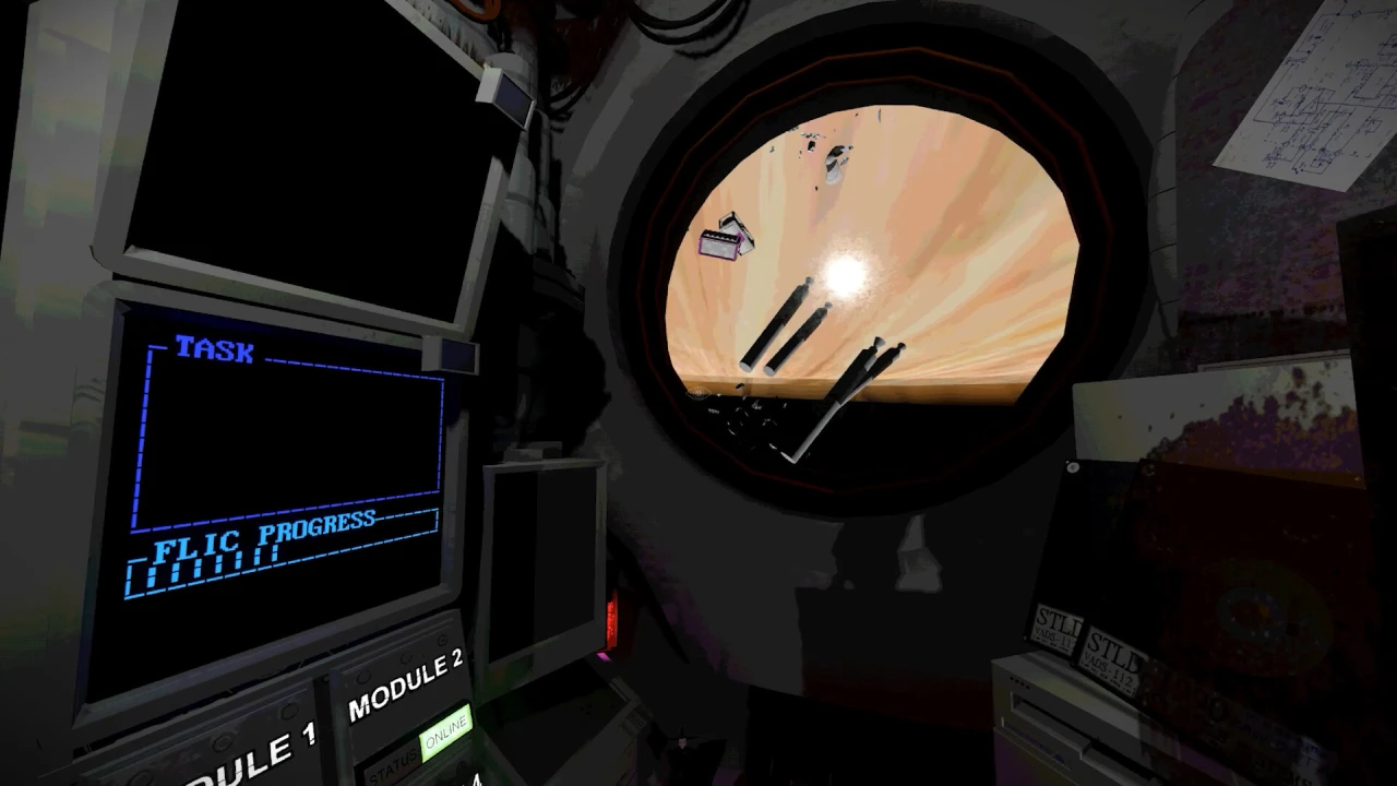 Painel de controle de uma cápsula espacial no jogo Signal Lost, aventura de terror psicológico em que o jogador precisa reparar sistemas e sobreviver. Painel de controle de uma cápsula espacial no jogo Signal Lost, aventura de terror psicológico em que o jogador precisa reparar sistemas e sobreviver.
