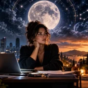 Mulher diante do notebook representa sobrecarga entre trabalho, vida pessoal e responsabilidades