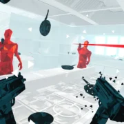 Inimigo vermelho em combate no SUPERHOT VR