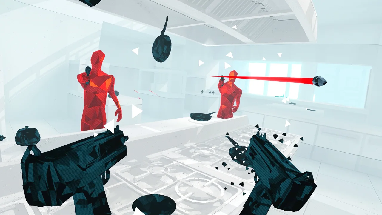 Inimigo vermelho em combate no SUPERHOT VR