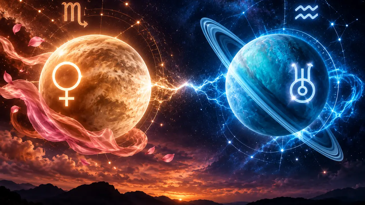 Vênus e Urano aparecem em tensão no céu em representação astrológica