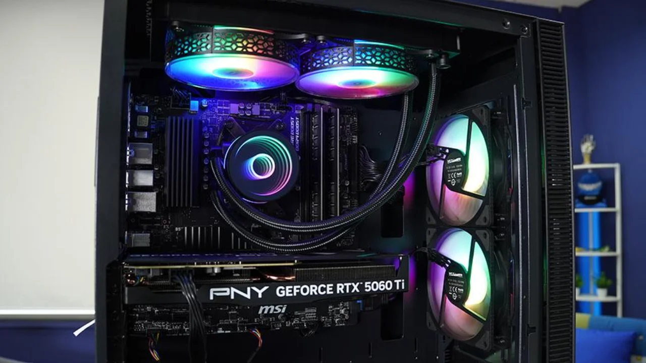 Placa de vídeo instalada em computador gamer ilustra comparação entre 8 GB e 16 GB de VRAM nos jogos de 2026. Placa de vídeo instalada em computador gamer ilustra comparação entre 8 GB e 16 GB de VRAM nos jogos de 2026.