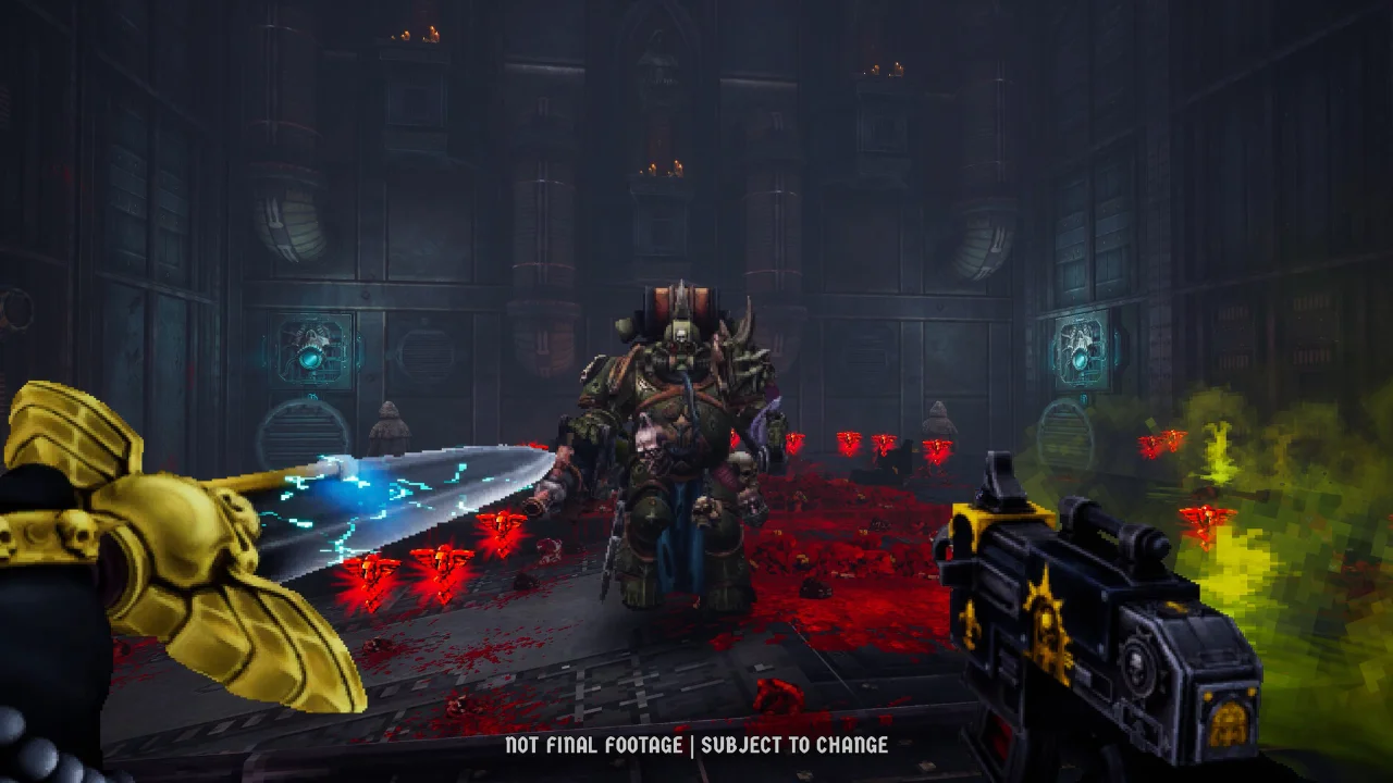 Malum Caedo e Nyra Veyrath, protagonistas de Warhammer 40.000: Boltgun 2, jogo de tiro retrô lançado em outubro de 2026.